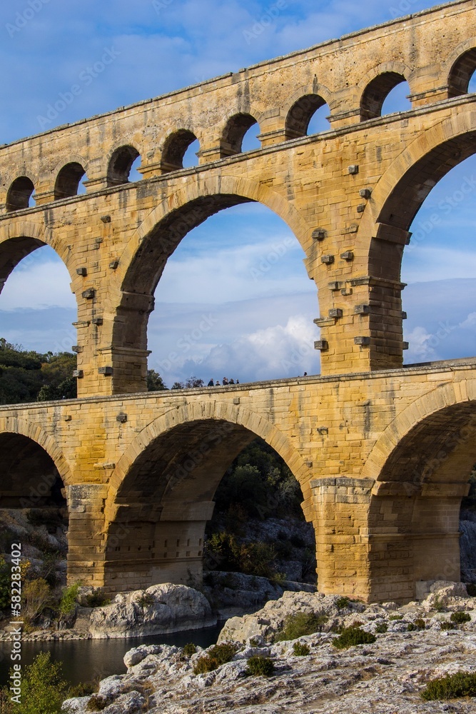 Roman aqueduct Pont du Gard in France.