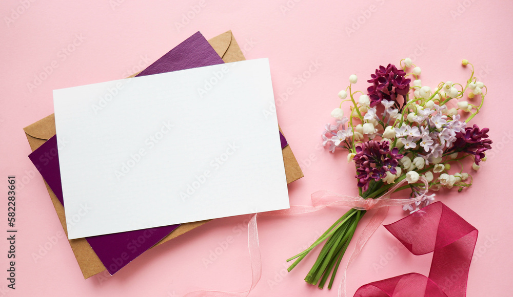 postcard layout. spring bouquet. small bouquet of lilies of the valley postcard layout. spring bouquet. small bouquet of lilies of the valley