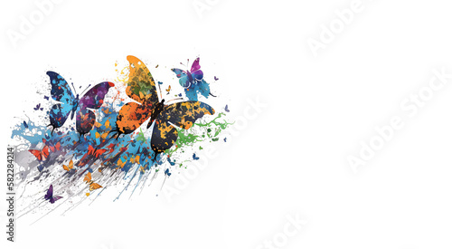 Butterflies on a white background Butterflies in paints. Banner. place for text. created by AI