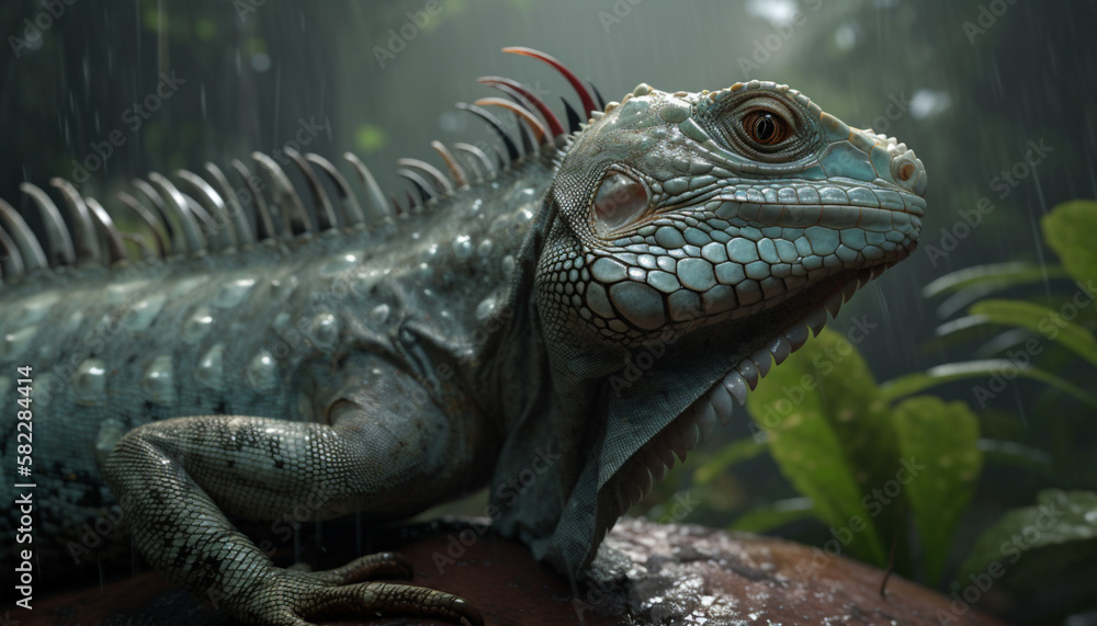 iguana in a forest in the rain and the sun iguana in a forest in the rain and the sun