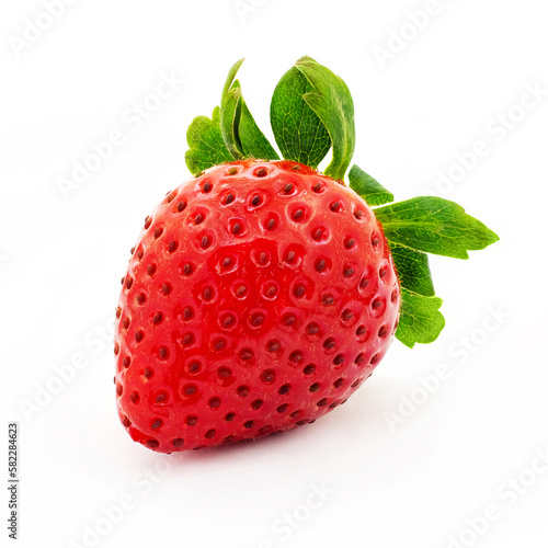 Red ripe strawberry on white isolated background. Full depth of clarity
