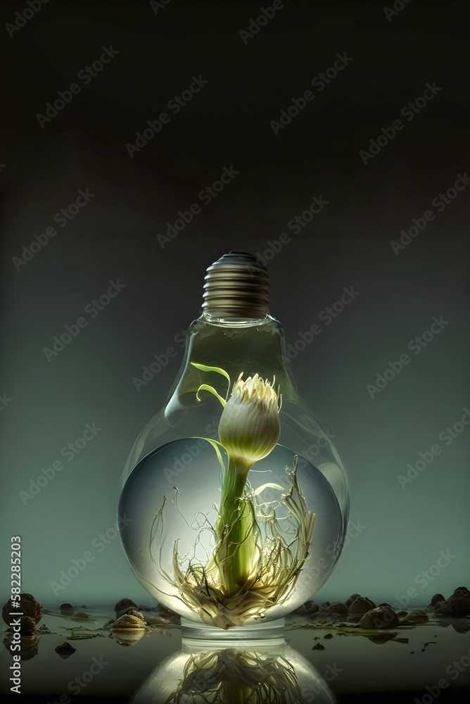 Earth Day. flower in a light bulb on a dark background. concept of energy saving. Earth Day. flower in a light bulb on a dark background. concept of energy saving.