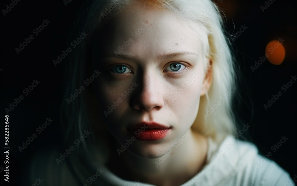 Albino Girl with pale white skin, natural lips and white hair. Photo ...