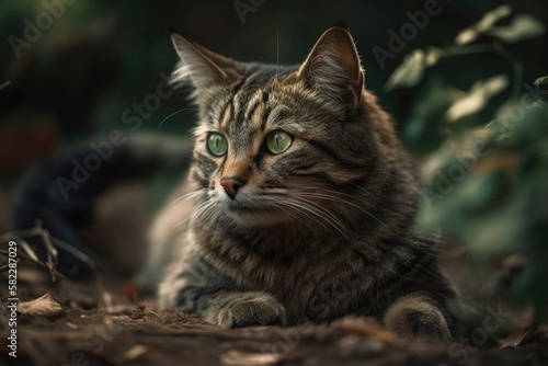 Wallpaper Mural Cat sitting and focusing on something. Raise the leg. Generative AI Torontodigital.ca