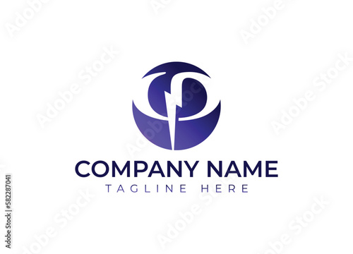 Initial letter P letter and lightning on the dark background and volt template vector illustration for your brand. P logo energy vector for identity company. Power and energy technology.