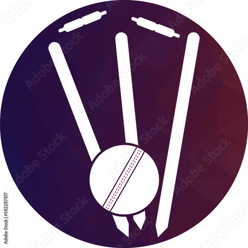 Cricket wickets and ball logo. Wicket and bails logo. Cricket championship logo. Cricket logo