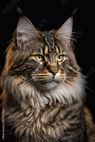 Portrait of Maine Coon, Cat, Generative AI