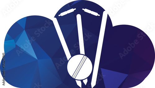 Cricket wickets and ball logo. Wicket and bails logo. Cricket championship logo. Cricket logo