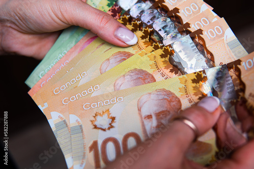 Tableau sur toile closeup on Canadian dollars in various denominations