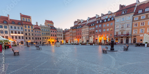Warsaw. Old medieval market square at dawn.