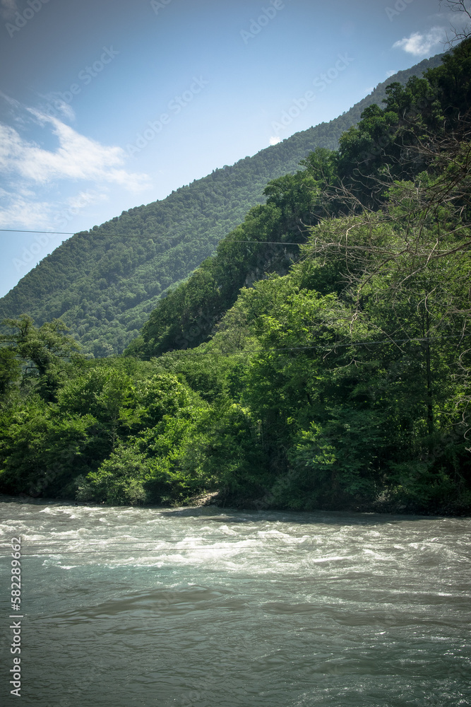 beautiful cold river in the mountains of the Caucasus, Abkhazia beautiful cold river in the mountains of the Caucasus, Abkhazia