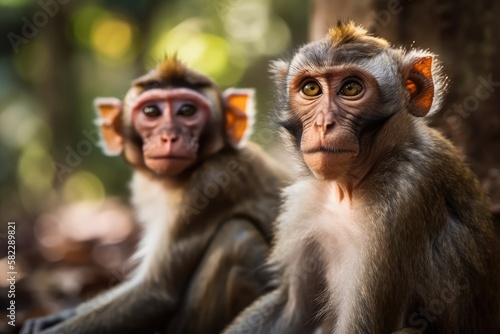 adorable monkeys in a Thailand wild. Generative AI © AkuAku