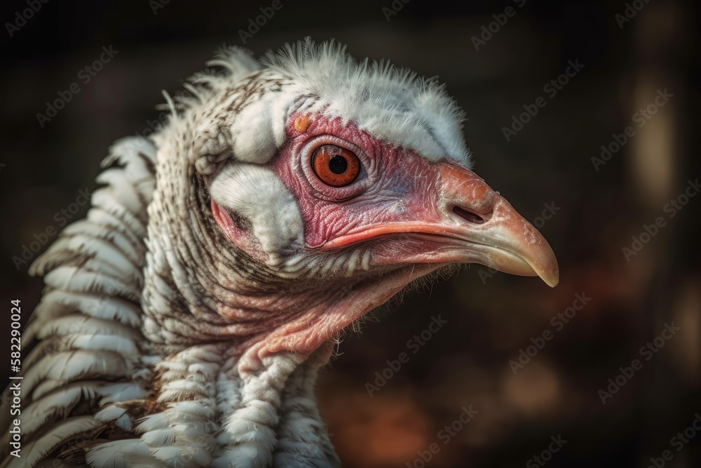 Turkey fowl head close up in picture. Generative AI Turkey fowl head close up in picture. Generative AI
