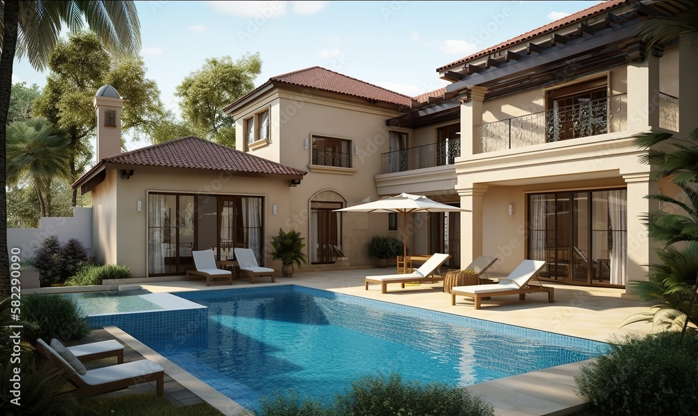 real estate luxury exterior design pool villa with interior design ...