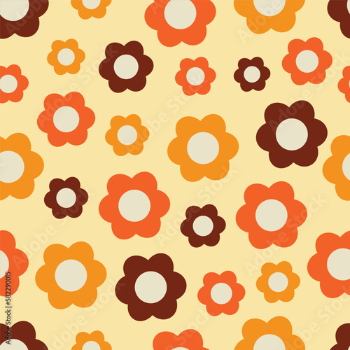 Groovy hand drawn Flower 70s' Seamless Pattern 