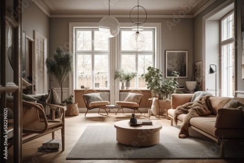 Scandinavian living room interior. Generative AI