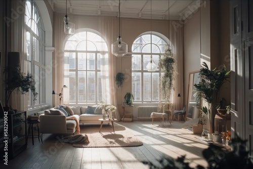 Scandinavian living room interior. Generative AI