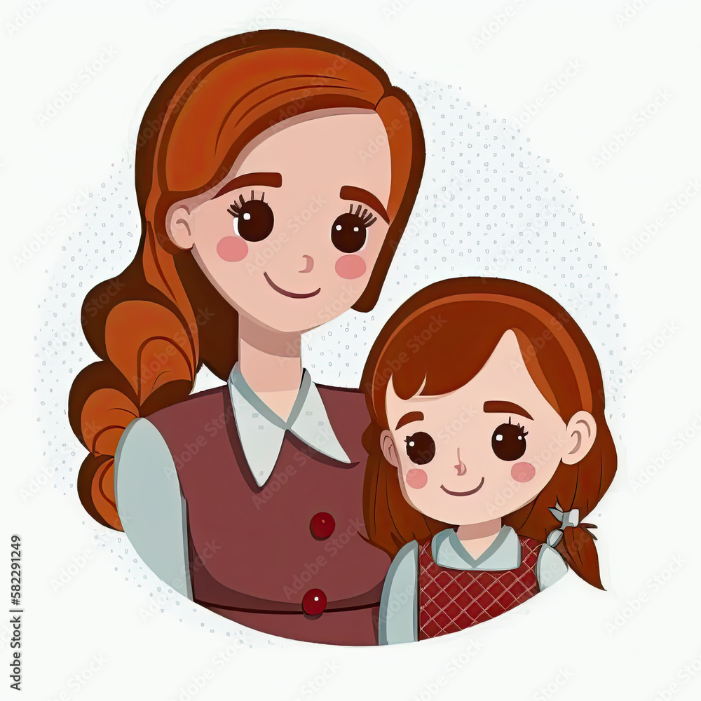 Mother and Daughter Cartoon Illustration Generative AI. Mother and Daughter Cartoon Illustration Generative AI.