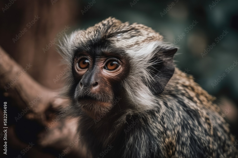 Fototapeta premium Shots at a monkey in the zoo. Generative AI
