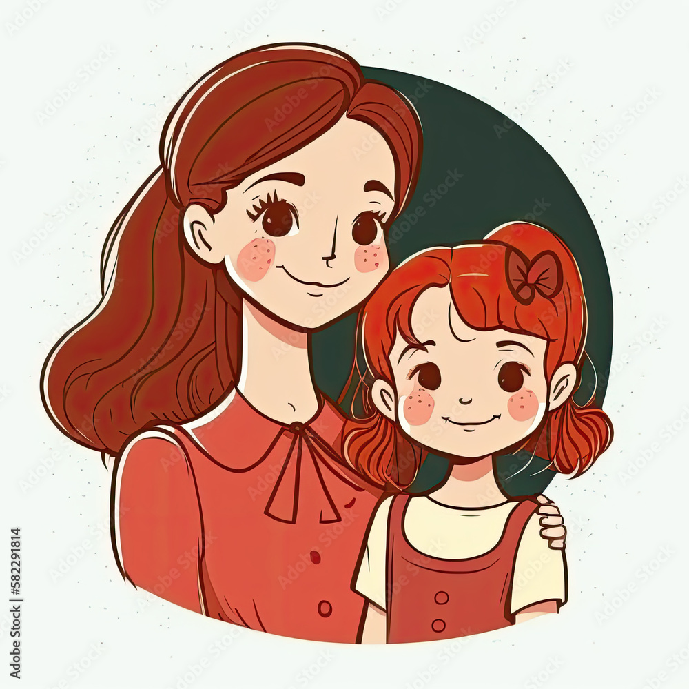 Mother and Daughter Cartoon Illustration Generative AI. Mother and Daughter Cartoon Illustration Generative AI.