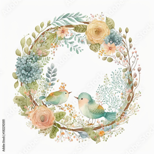 Cute Watercolor Natural Flower Illustration AI Generative