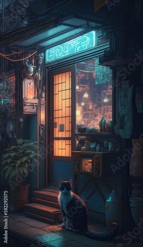 Anime village background, generative ai  © Luise