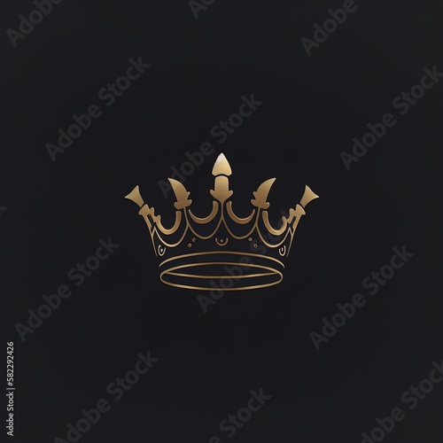 Golden crown minimalistic logo branding template on black background.