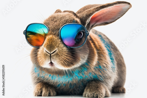 Rabbit wearing sunglasses, white background, brown bunny, cute bunny, cool bunny, Easter rabbit