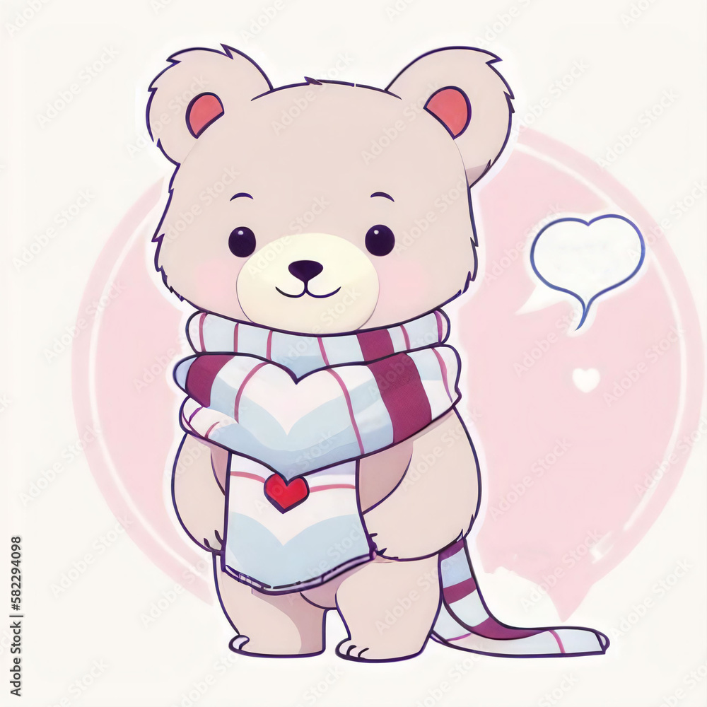 a cute teddy bear with a scarf and heart, great sticker, ai generated a cute teddy bear with a scarf and heart, great sticker, ai generated