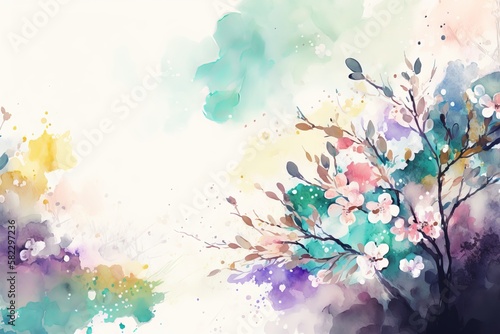 Watercolor background for spring. Generative AI 