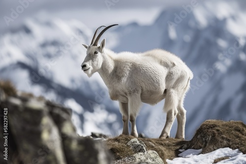 A mountain goat scans the surroundings. Generative AI