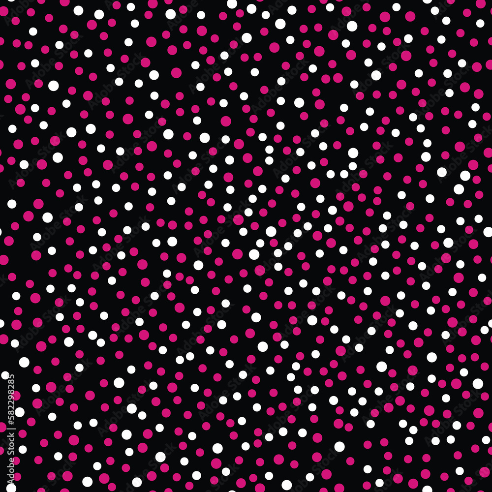 Bright Magenta & Black Confetti Seamless Pattern - Round circle confetti dots repeating pattern design