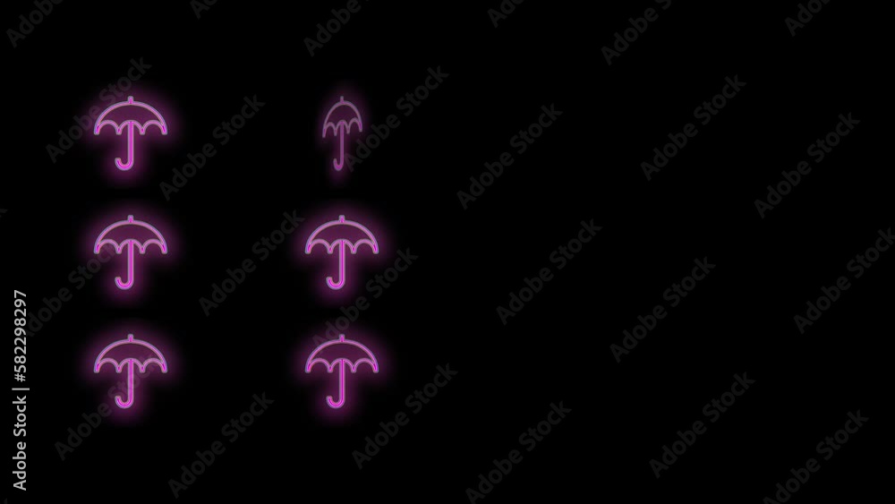 Pulsing neon umbrella icons pattern with led light in casino style, motion abstract disco, club and party style background Pulsing neon umbrella icons pattern with led light in casino style, motion abstract disco, club and party style background