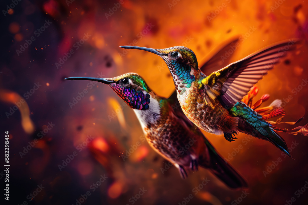 Hummingbirds on colorful background created with AI	