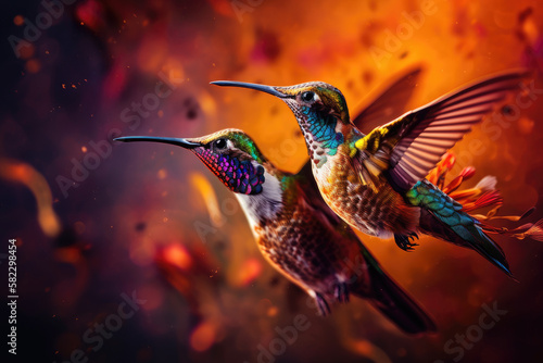 Hummingbirds on colorful background created with AI 