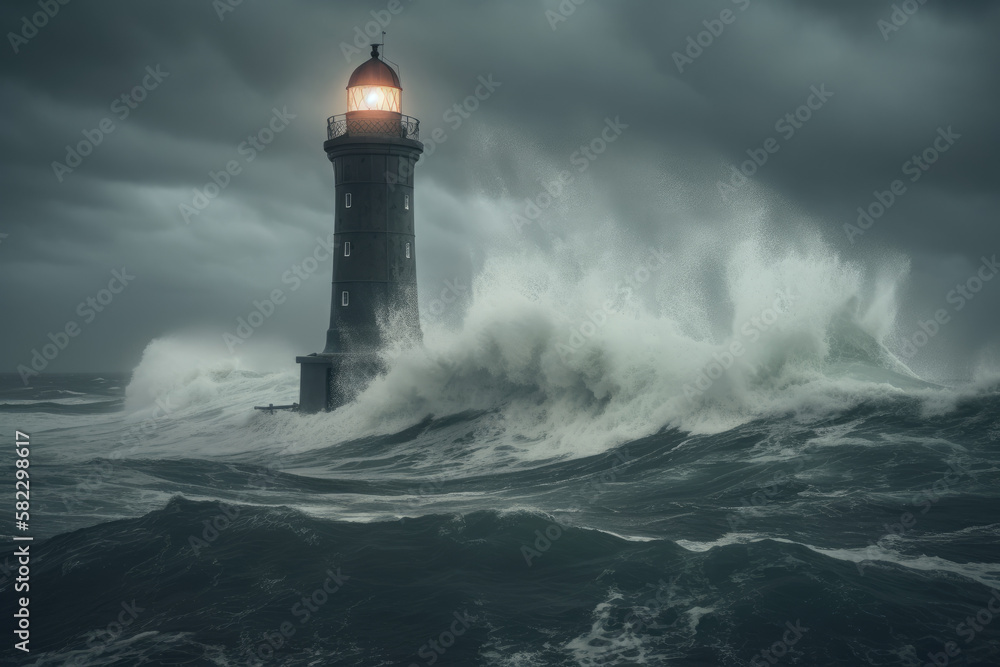 Lighthouse during storm created with AI	