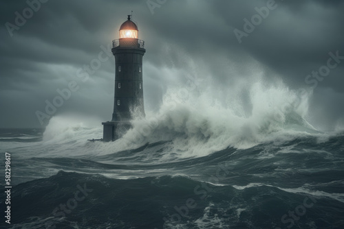 Lighthouse during storm created with AI 