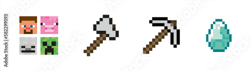 Set pixel arsenal.Pixel pickaxe, sword. Elements games, web, ui. Gaming arsenal.