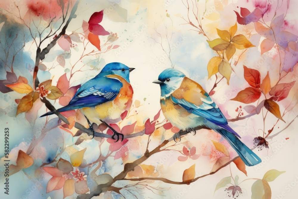 The chirping birds in the watercolor painting added a cheerful touch to the scene. Generative AI