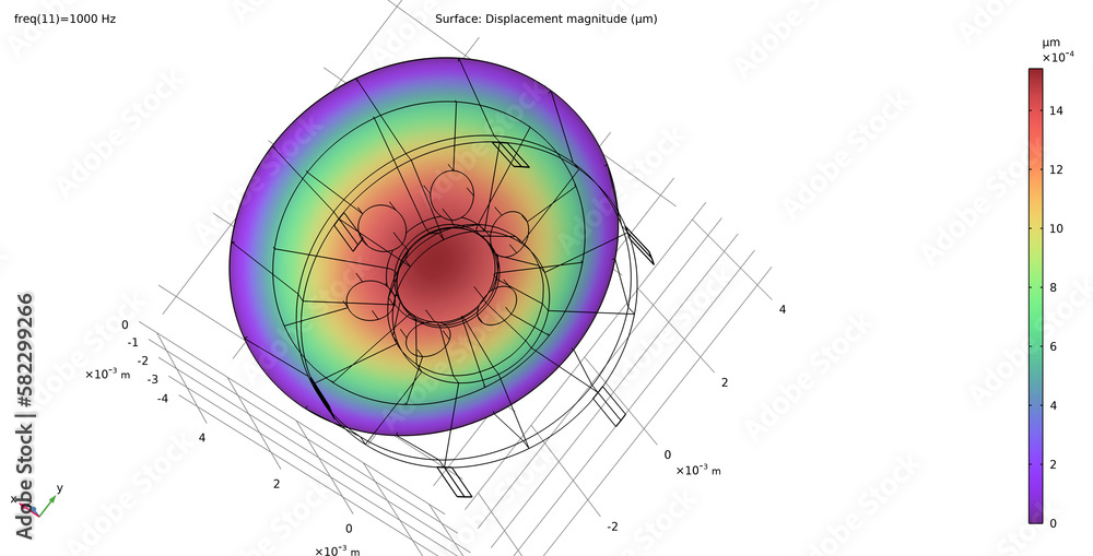 Analysis of deformation and displacement of the microphone membrane at
a certain frequency. Computer 3d modeling
of a radio electronic component using a
computer aided design system. Analysis of deformation and displacement of the microphone membrane at
a certain frequency. Computer 3d modeling
of a radio electronic component using a
computer aided design system.
