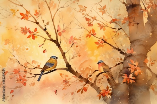 The chirping birds in the watercolor painting added a cheerful touch to the scene. Generative AI