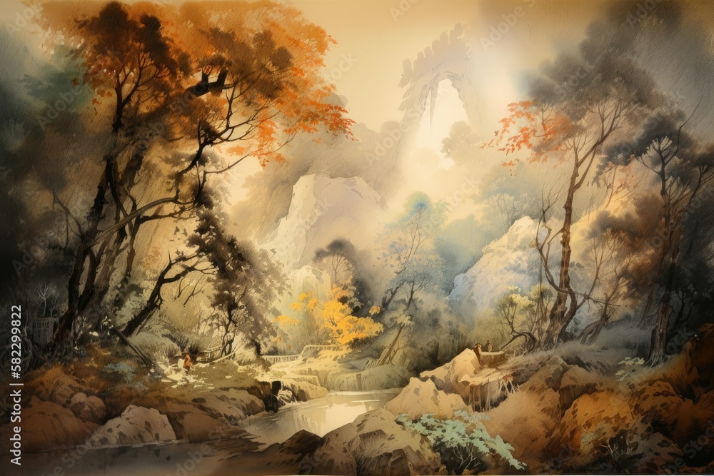 The luminous landscapes in the watercolor painting seemed to glow with an otherworldly light