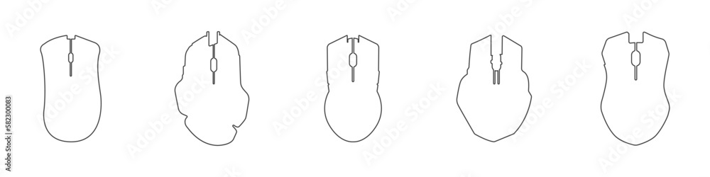 Set of computer mouse. Mouse outline vector icons for PC. Computer devices. Computer mouse design icons. Set of mice for PC of different shapes in different styles vector.