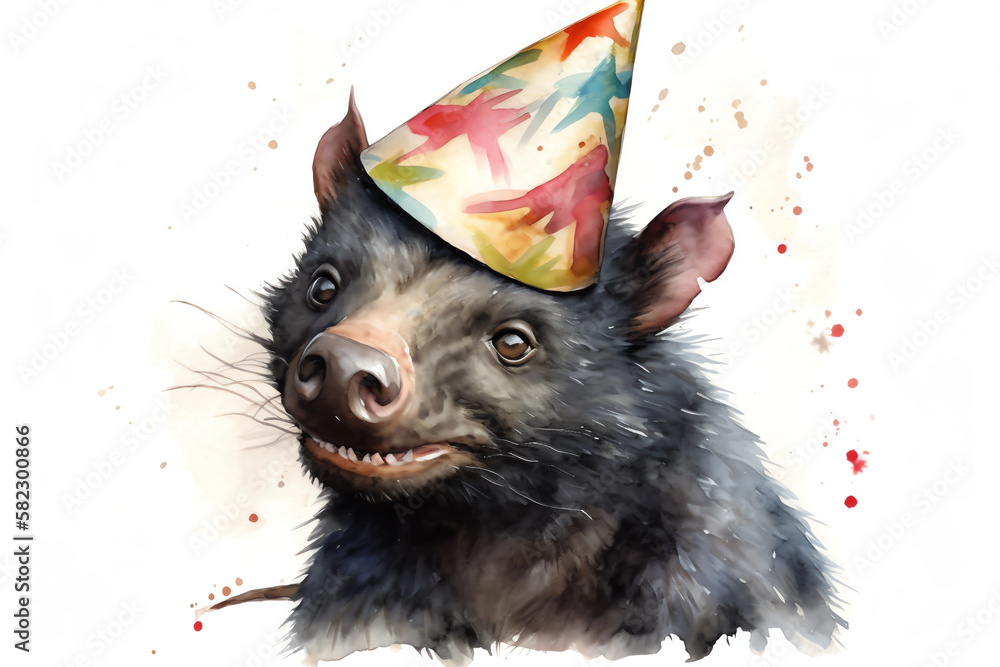 Tasmanian devil wearing a birthday party hat Stock Illustration | Adobe