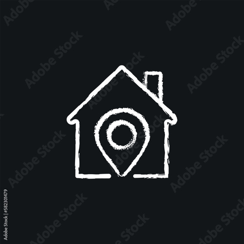 Home location linear chalk icon. Hand drawing effect. Vector isolated black illustration