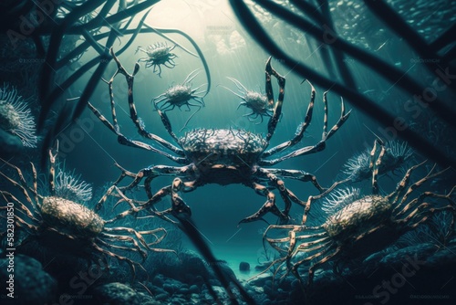 Japanese Spider Crab Fish Underwater Lush Nature by Generative AI photo