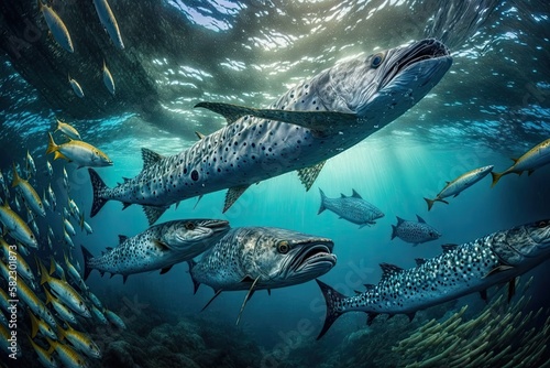 King Mackerel Fish Underwater Lush Nature by Generative AI