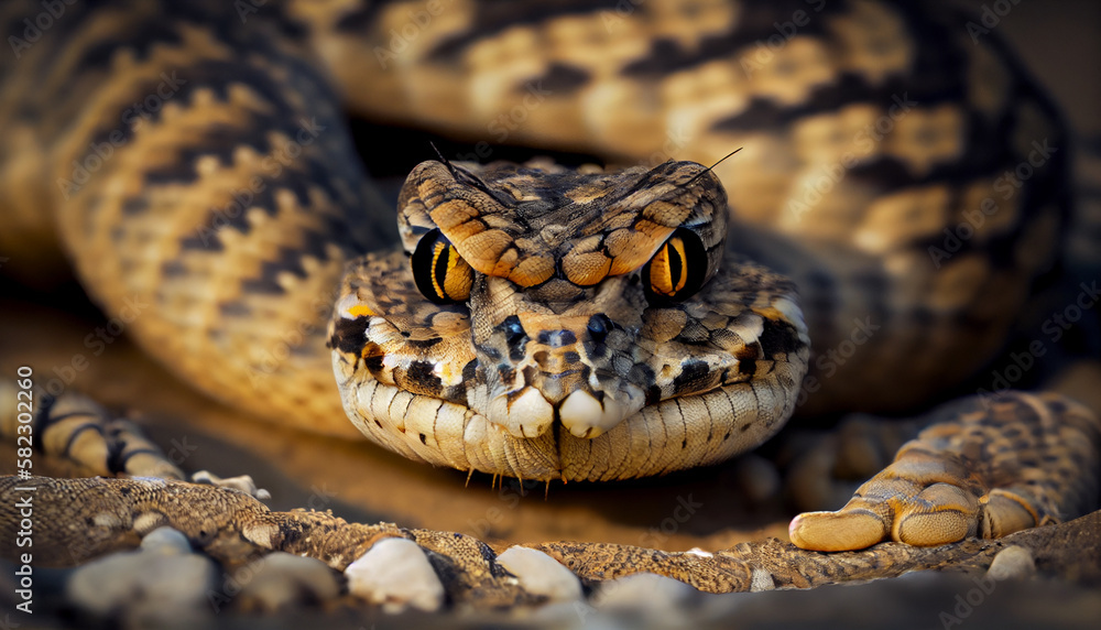 Rattlesnake looks into the lens. Generative AI Rattlesnake looks into the lens. Generative AI