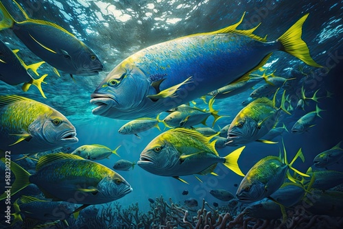 Mahi-Mahi Fish Underwater Lush Nature by Generative AI