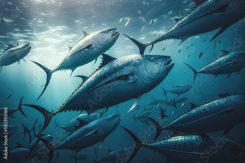 Skipjack Tuna Fish Underwater Lush Nature by Generative AI